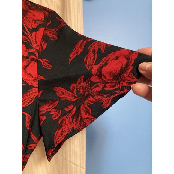 Huguest Mini Dress Womens Sz XL Blue Red Floral Ruffles short sleeve NEW - Picture 9 of 14